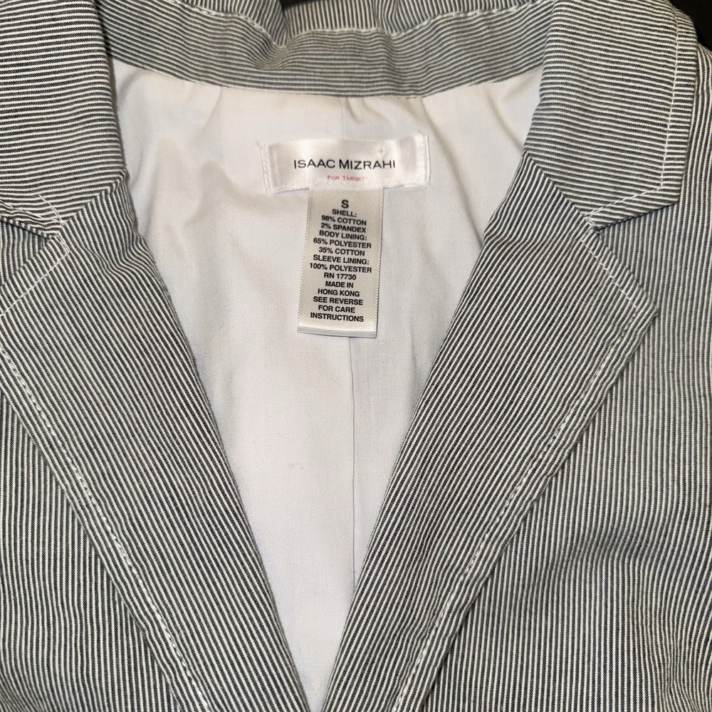 Womens Business Office Pinstripe Blazer Jacket Isaac Mizrahi Grey S 3/4 Sleeve - Picture 2 of 11
